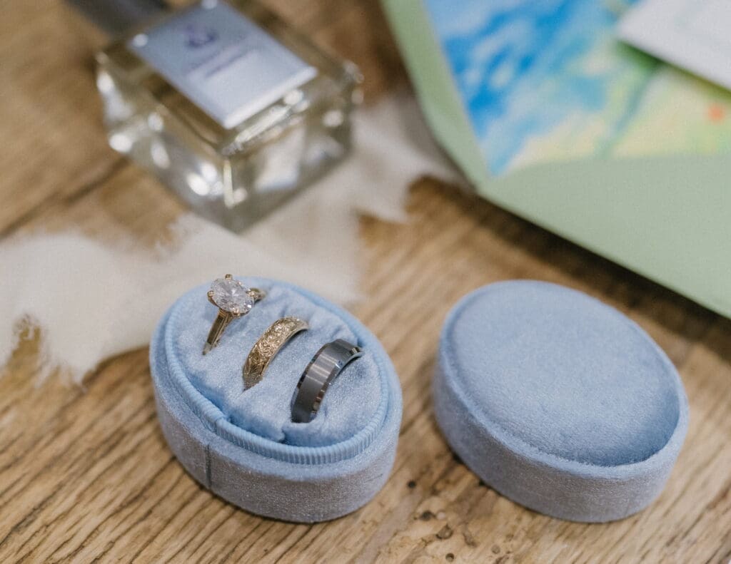 Wedding ring details from Hailey and Grant's celebration at Snowpine Lodge