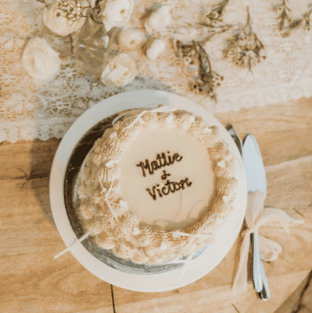 Mattie and Victor's wedding cake at their Cactus & Tropicals reception in Draper, Utah